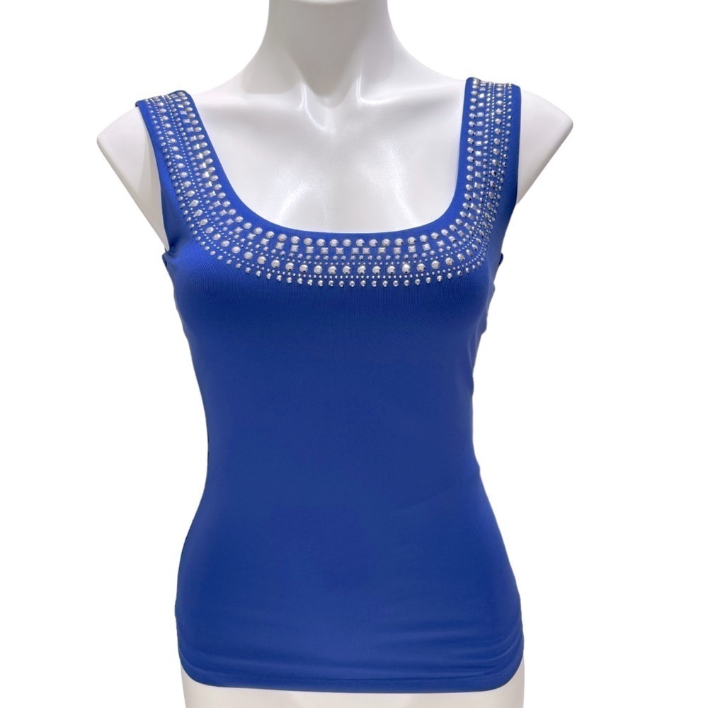 Cache Scoop Neck Studded‎ Tank Top Blue Sz S